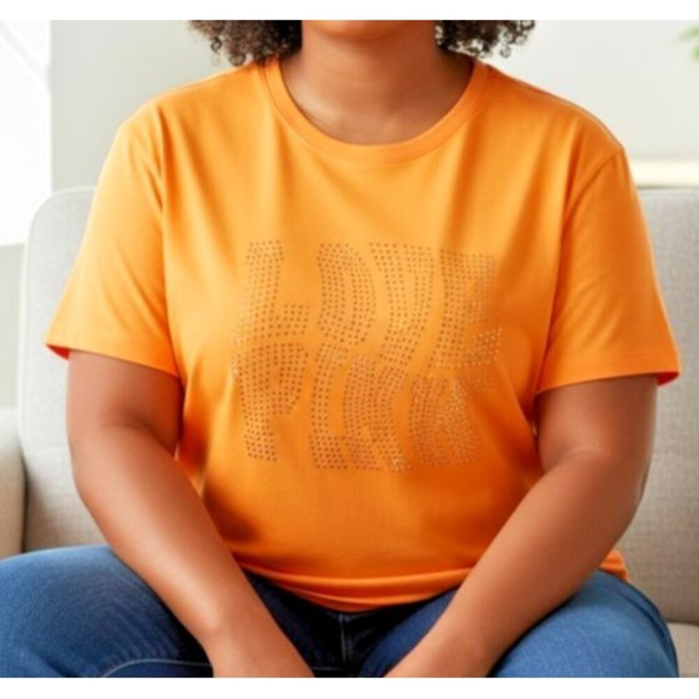 Victoria's Secret PINK Rhinestone Logo Tee Womans Peach Orange Cotton Blend NWT